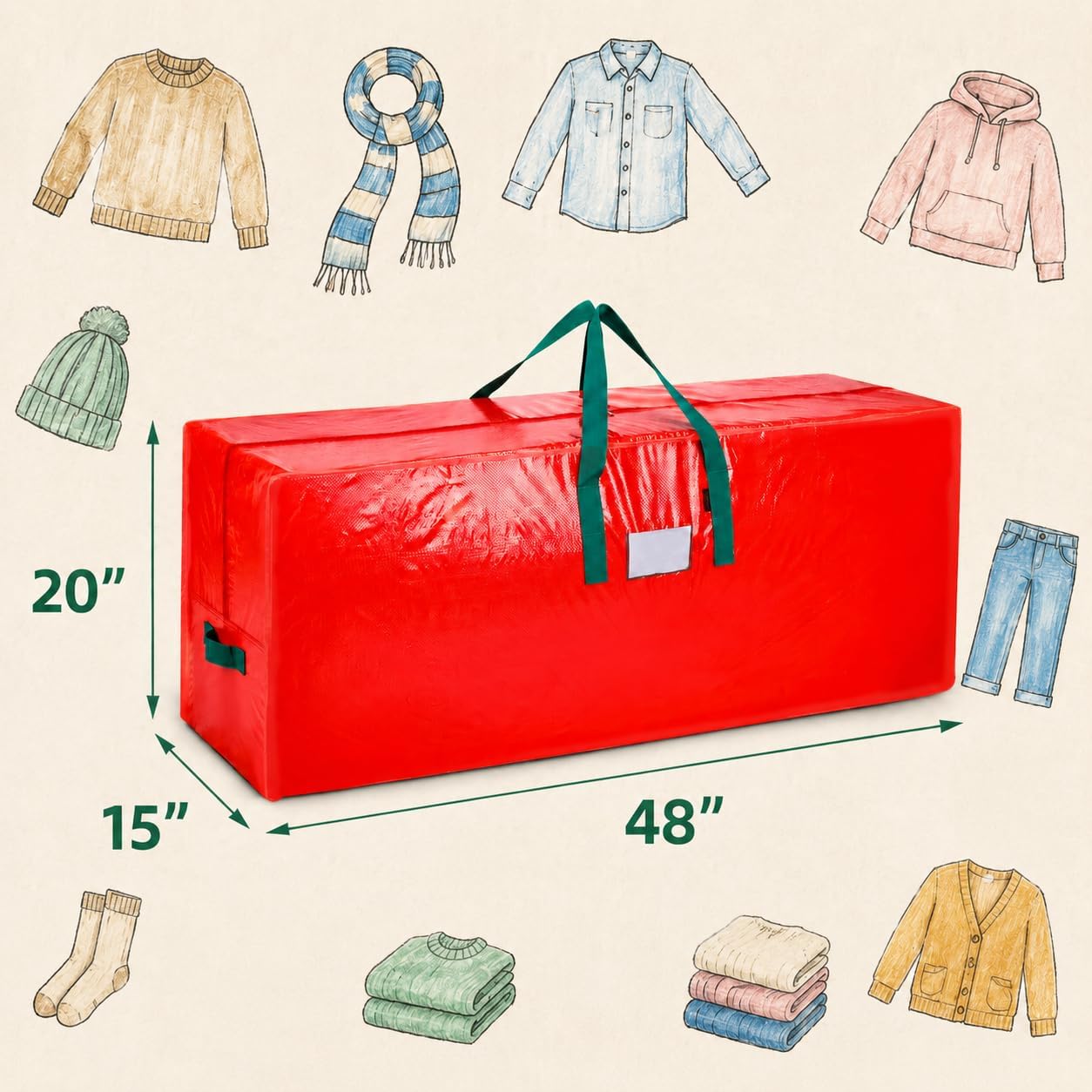 KRYSTY Christmas Tree Storage Bag - Fits Up to 7.5 Foot Xmas Holiday Tree. Zippered Bag. Carry Handles. Durable Waterproof Material. Protects Against Dust and Moisture. Red - Image 2